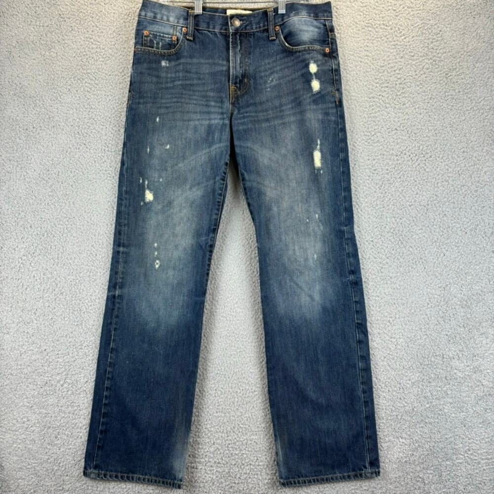Aeropostale Jeans Mens 34x33 Blue Distressed Benton Original Bootcut (Tag 32x34)